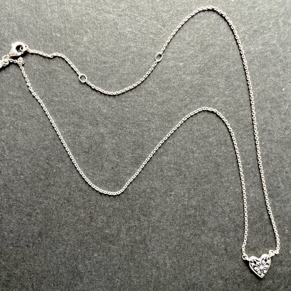 🤍✨Retired PANDORA S 925 ALE Sterling Silver CZ Heart of Winter Pendant Necklace - Picture 3 of 10